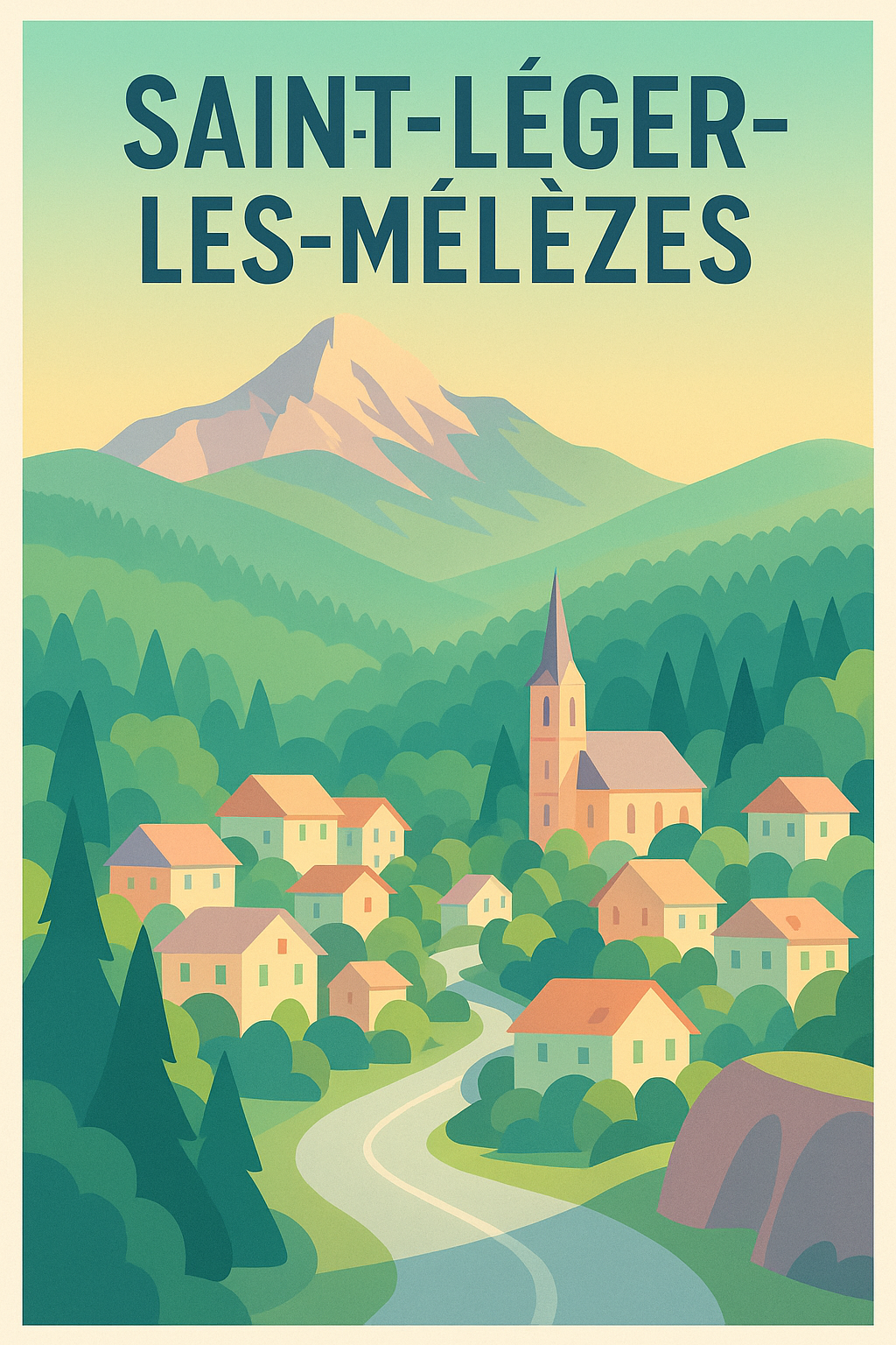 Affiche Saint-Léger-les-Mélèzes — Charme montagnard en douceur · poster d'art de Saint-Léger-les-Mélèzes