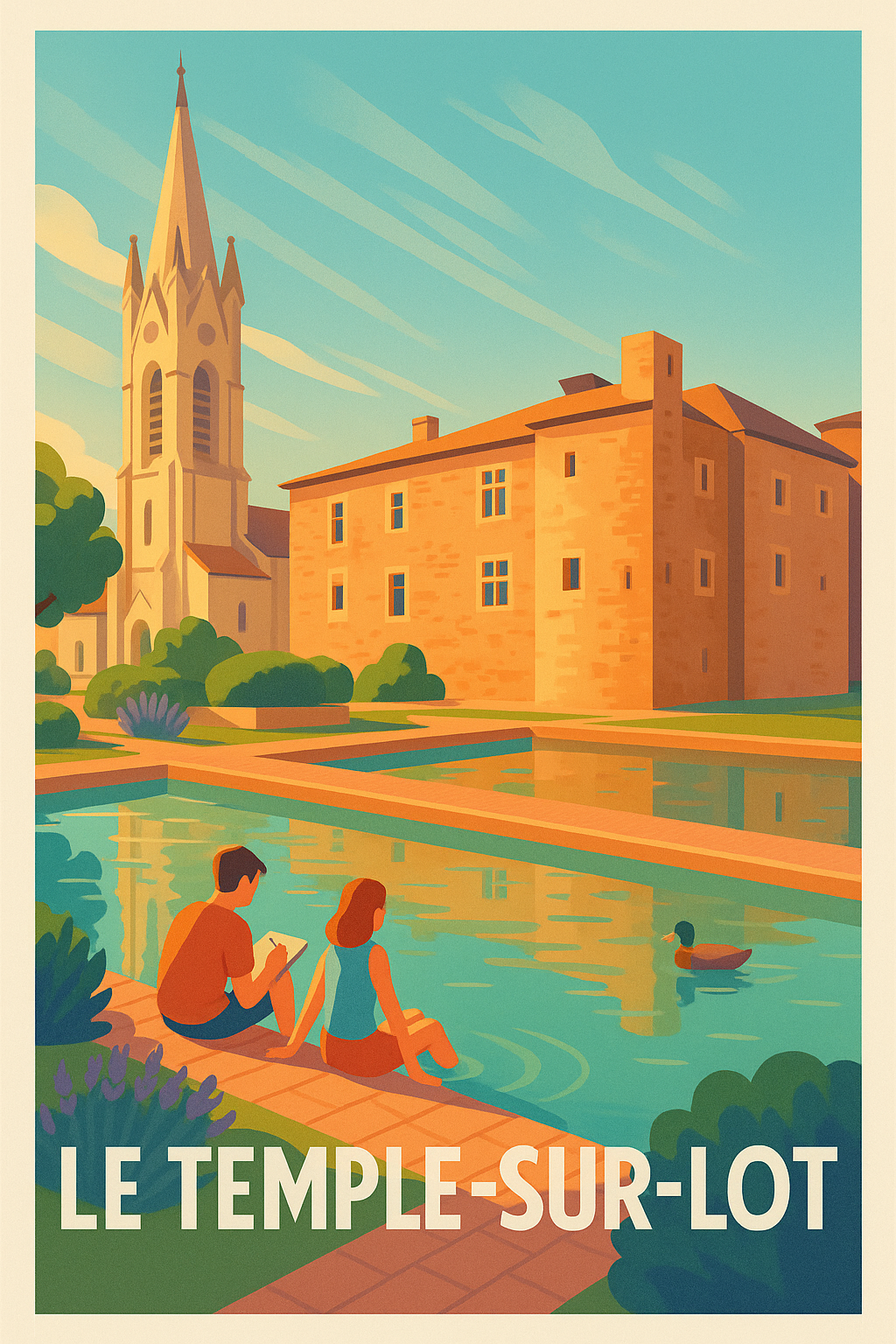 Affiche Le Temple-sur-Lot — Charme paisible et patrimoine vivant · poster d'art de Le Temple-sur-Lot