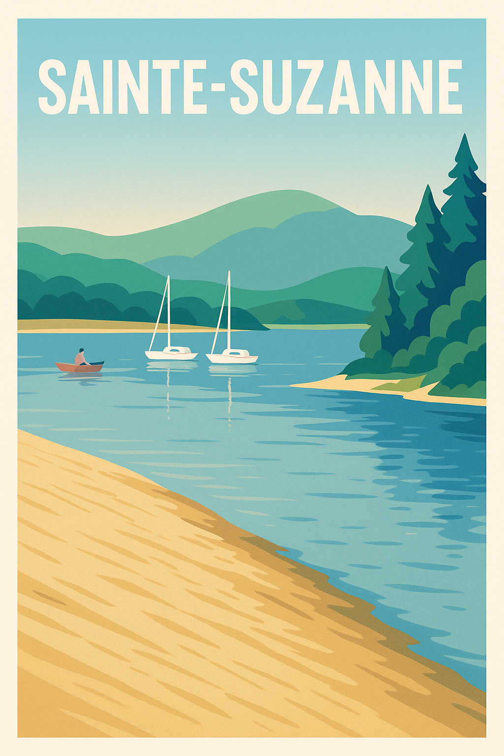 Affiche Sainte-Suzanne — Évasion paisible au fil de l'eau · poster d'art de Sainte-Suzanne