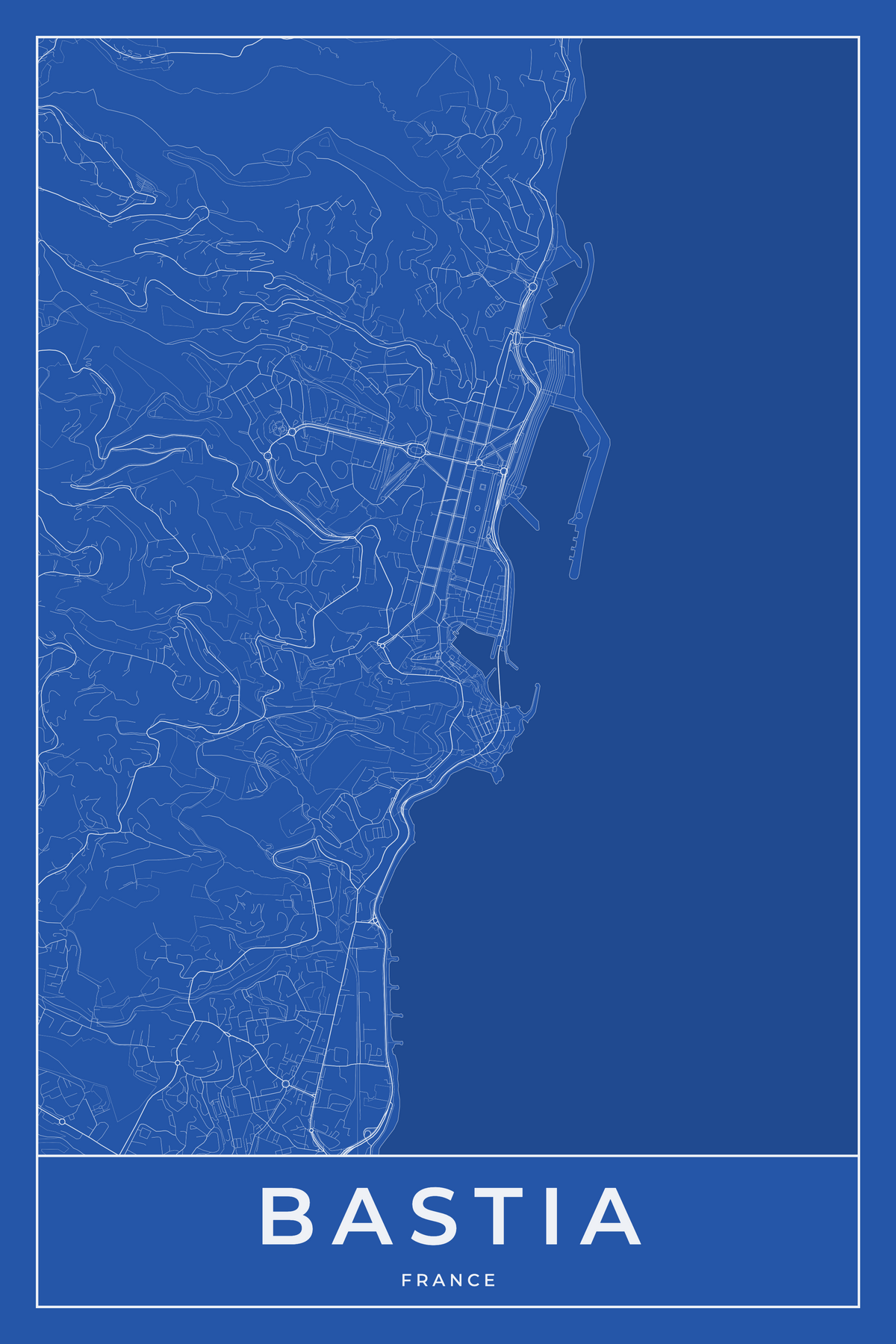 Carte de Bastia bleue - Affiche personnalisée