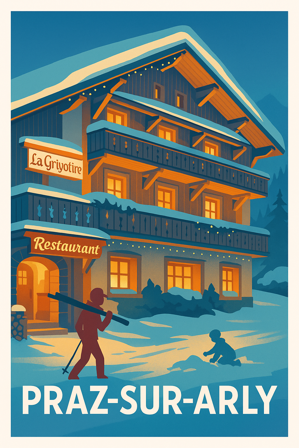 Affiche Praz-sur-Arly — Charme et convivialité alpine en hiver · poster d'art de Praz-sur-Arly