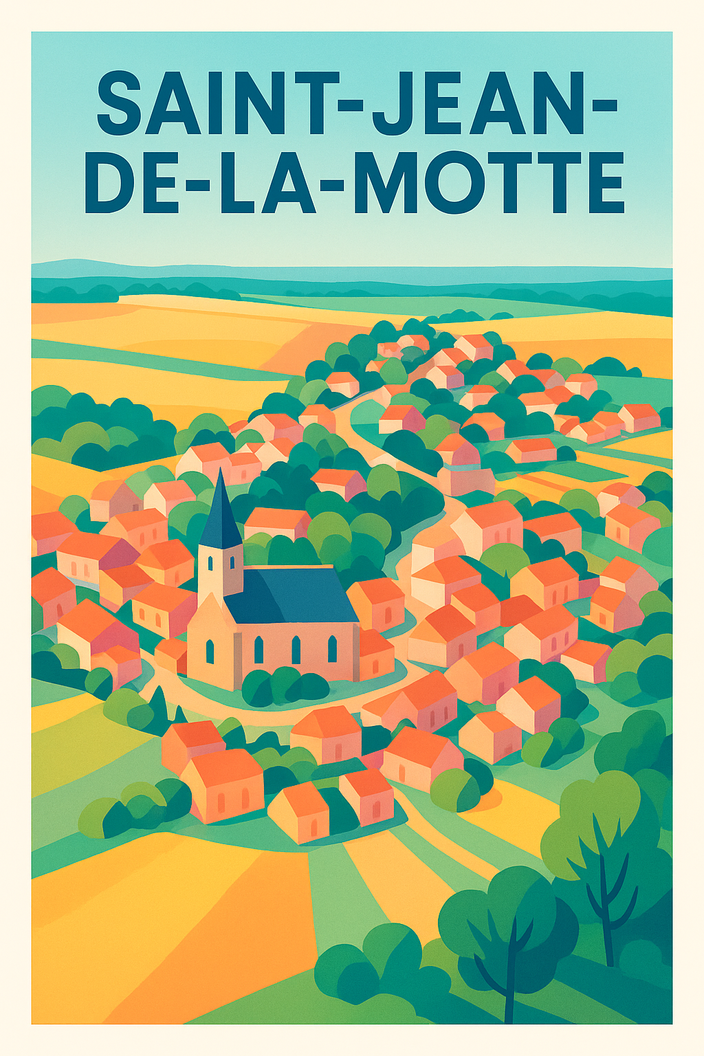 Affiche de Saint-Jean-de-la-Motte - Charme rural en couleurs éclatantes
