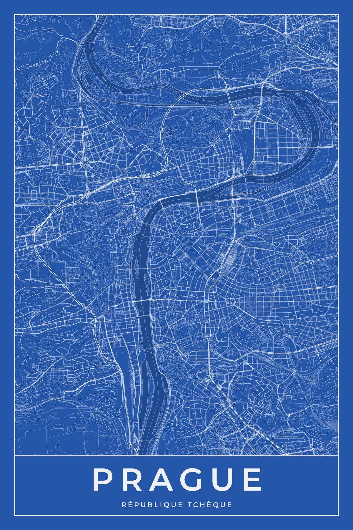 Carte de Prague bleue - Affiche personnalisée