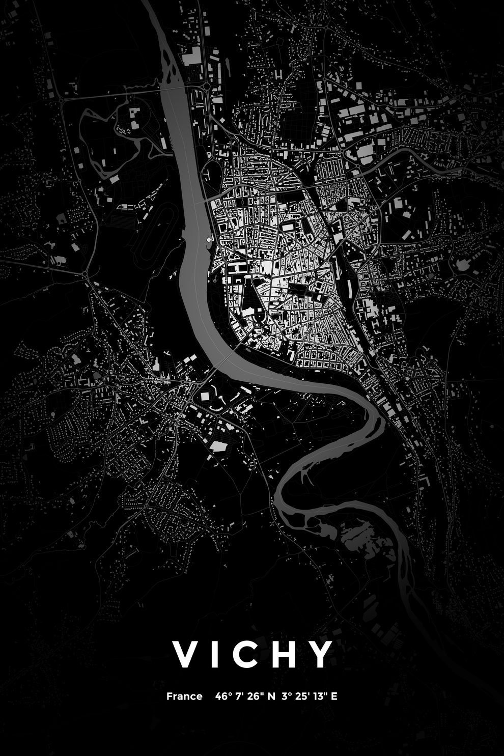 Carte de Vichy nuit - Affiche personnalisée