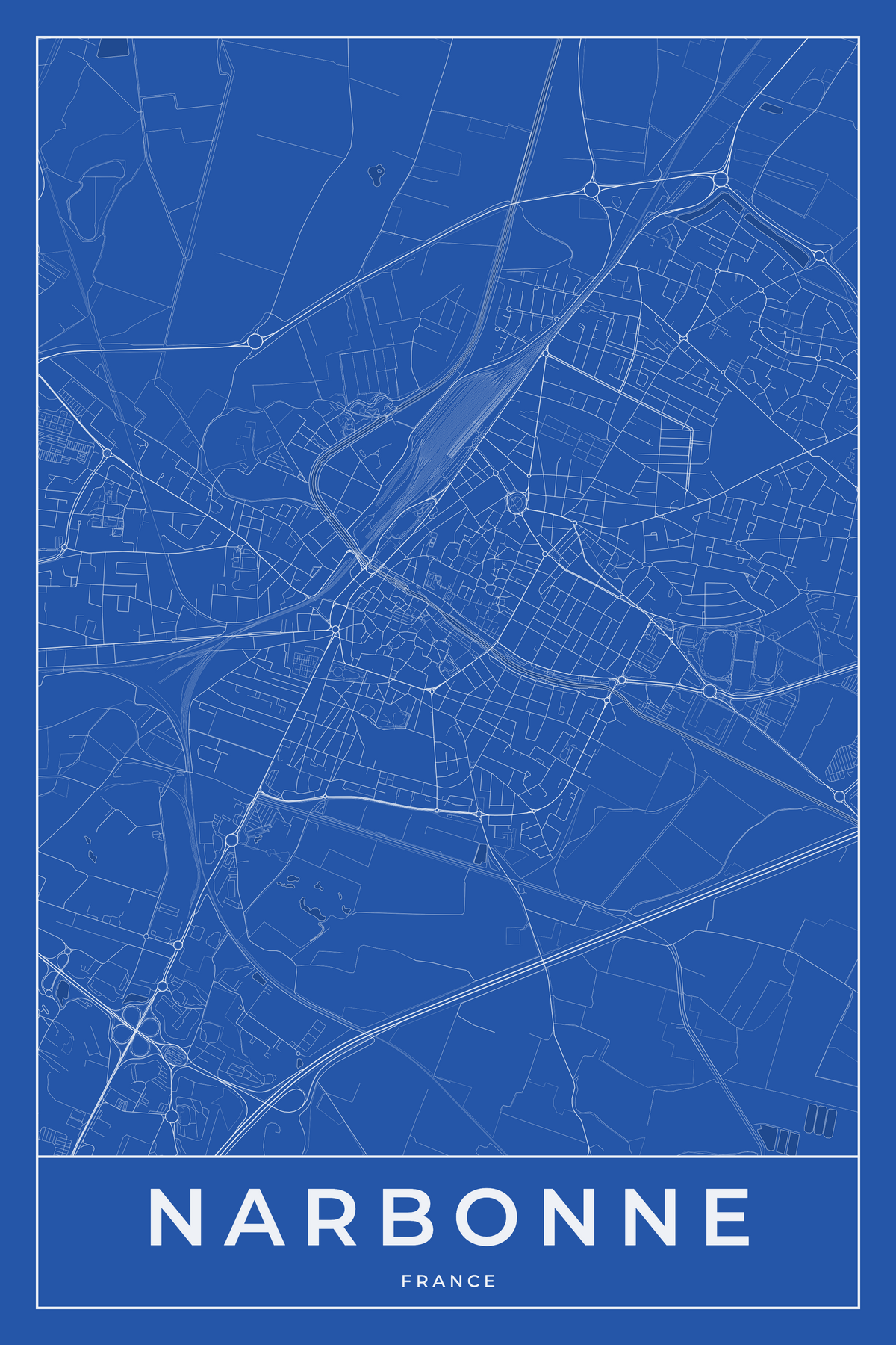 Carte de Narbonne bleue - Affiche personnalisée