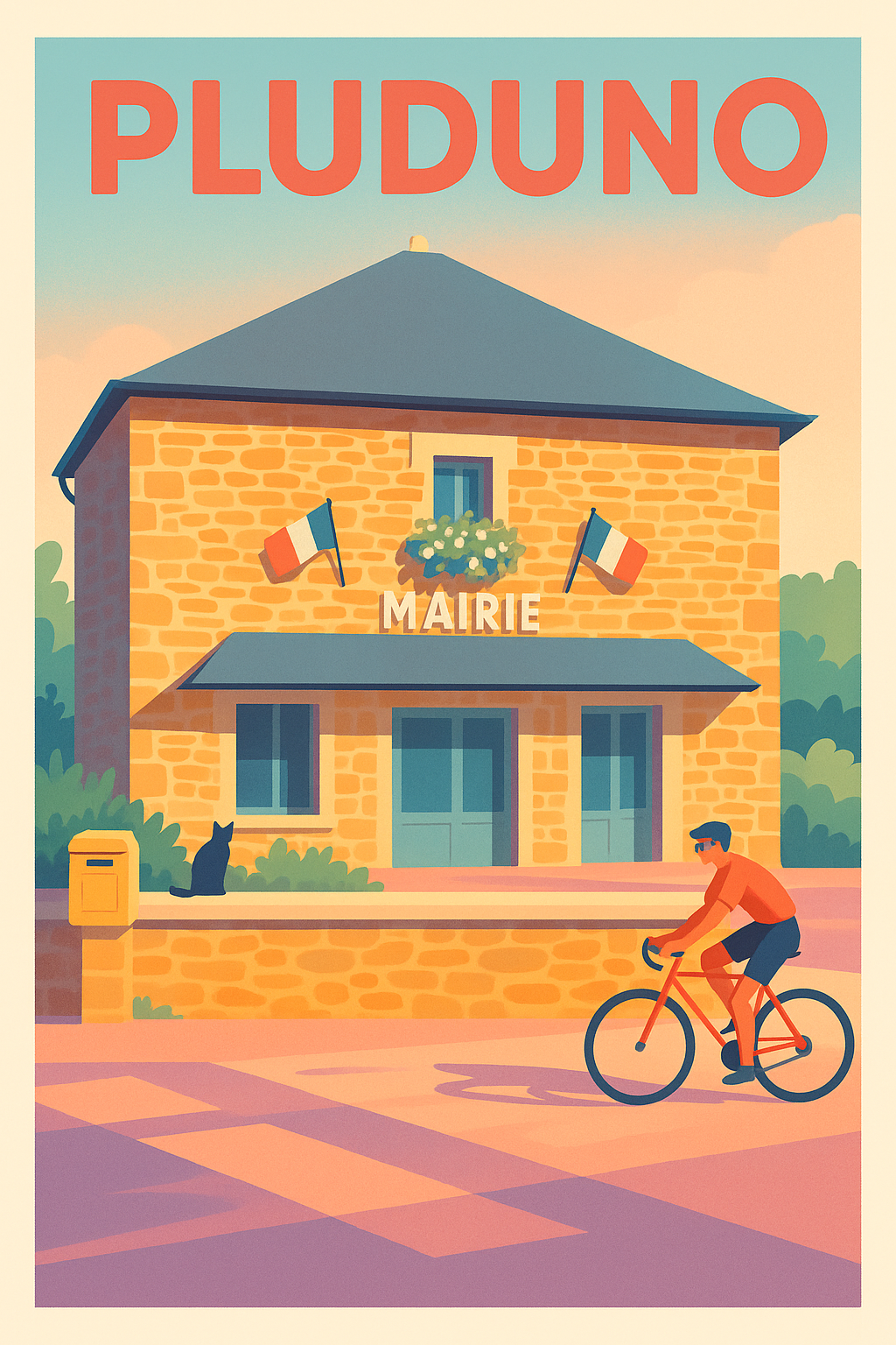 Affiche de Pluduno - Charme et douceur de la mairie ensoleillée