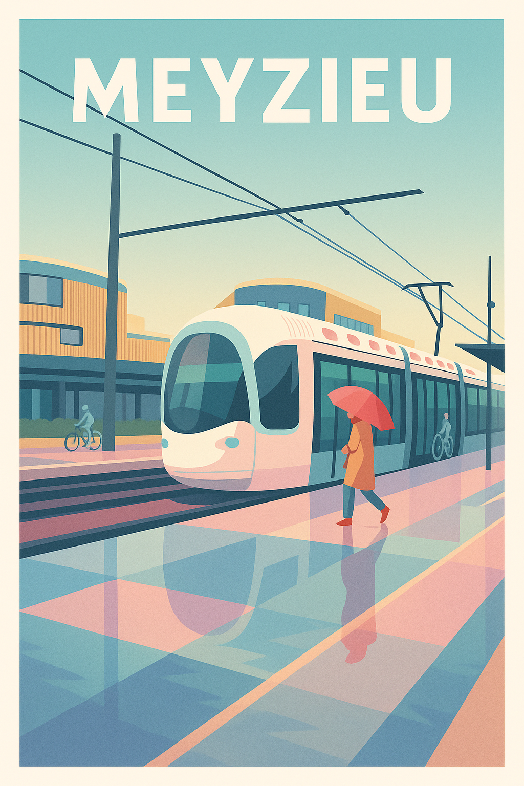 Affiche Meyzieu — La vie urbaine au rythme du tramway · poster d'art de Meyzieu