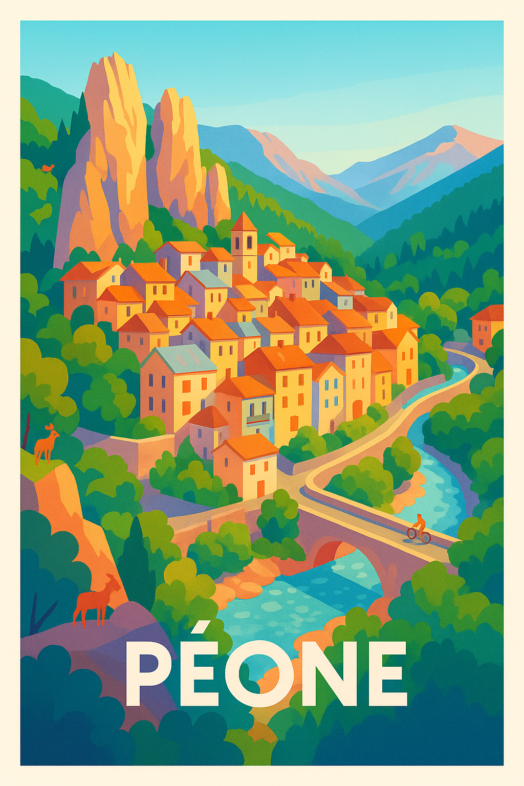 Affiche Péone — Charme authentique au cœur des montagnes · poster d'art de Péone
