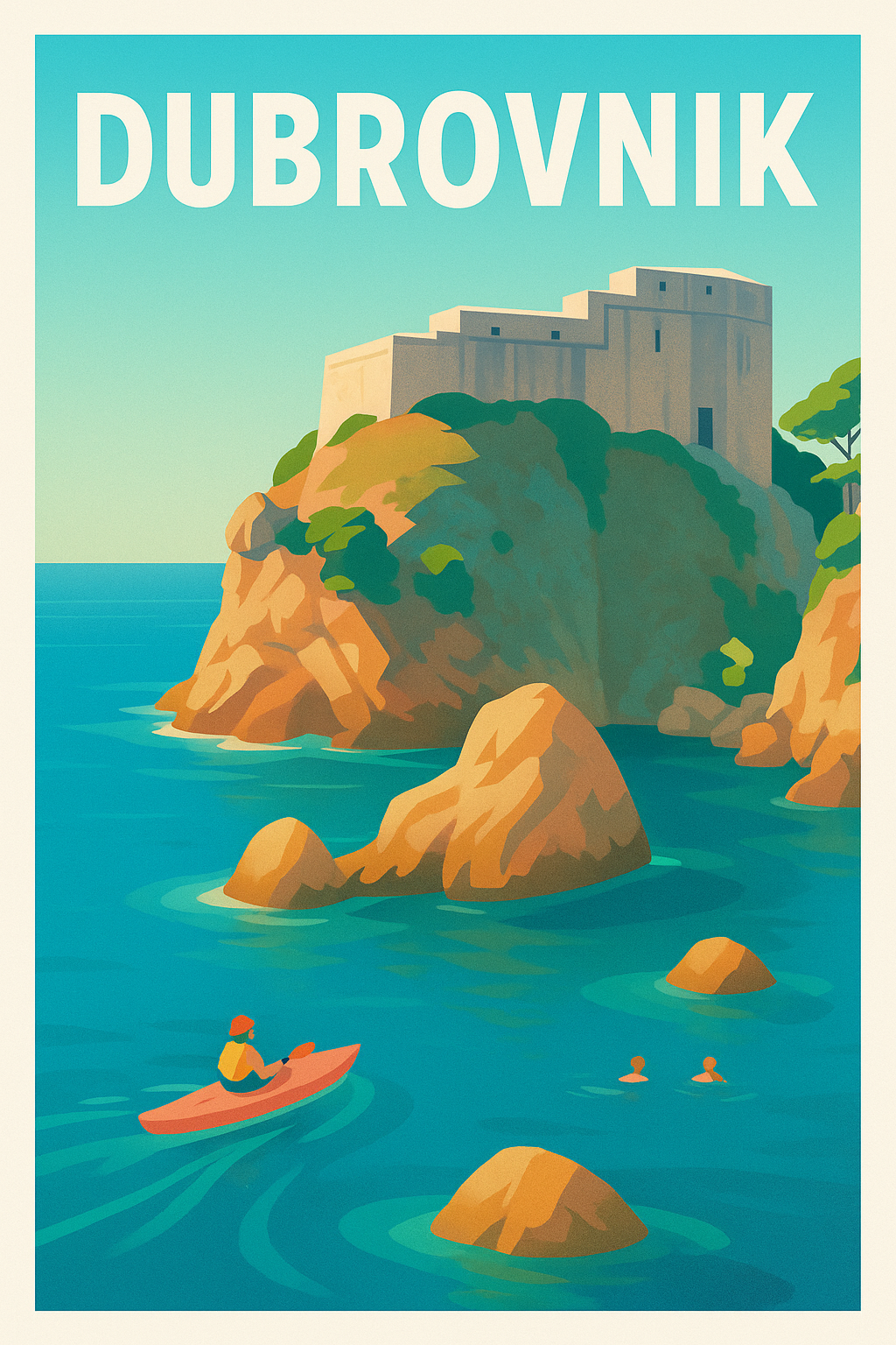 Affiche Dubrovnik — Escapade en Méditerranée sur les rochers dorés · poster d'art de Dubrovnik