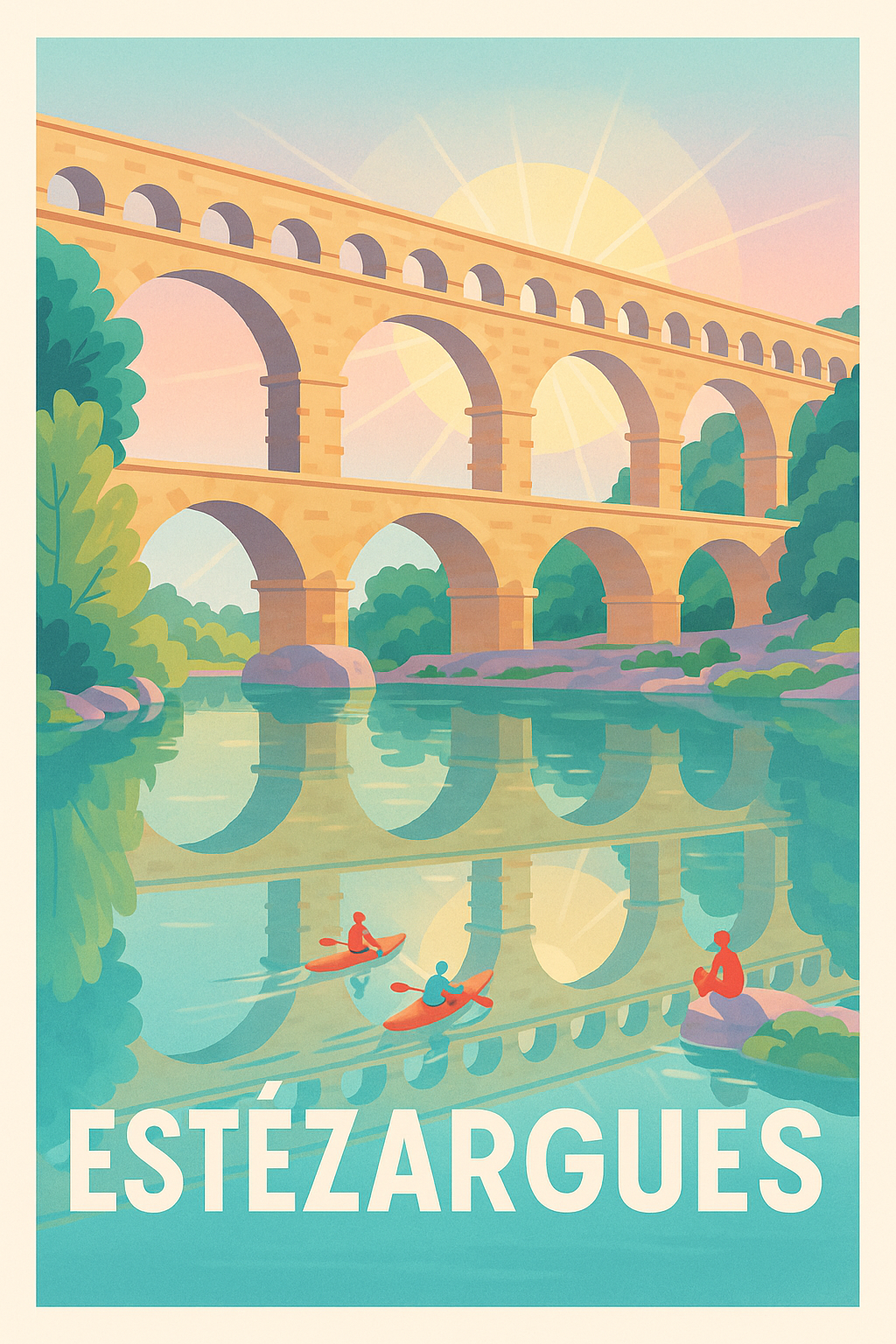 Affiche Estézargues — Tranquillité au fil de l'eau · poster d'art de Estézargues