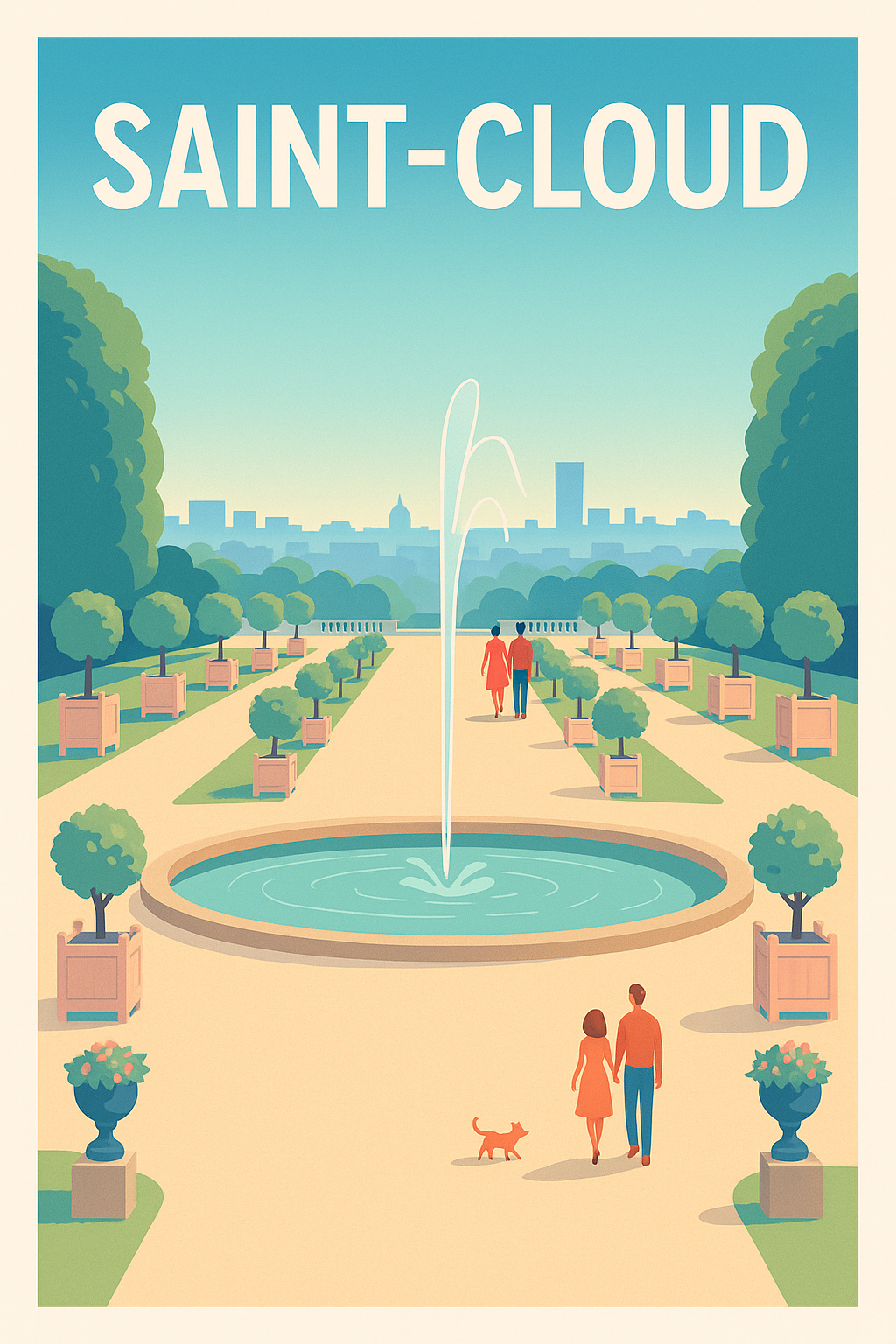 Affiche Saint-Cloud — Promenade élégante au jardin · poster d'art de Saint-Cloud
