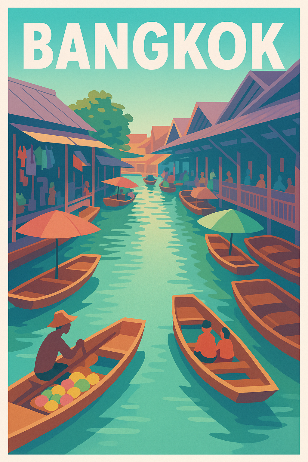 Affiche Bangkok — Évasion sur les canaux flottants · poster d'art de Bangkok