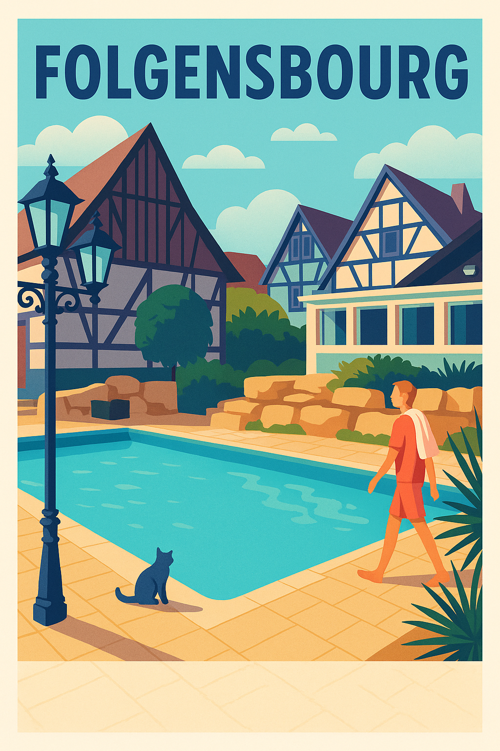 Affiche de Folgensbourg - Tranquillité au bord de la piscine alsacienne