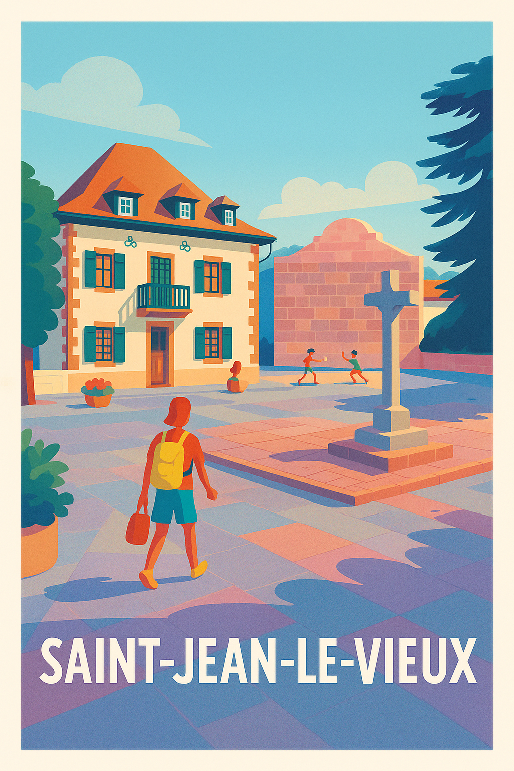 Affiche Saint-Jean-le-Vieux — Charme et douceur de la vieille cité · poster d'art de Saint-Jean-le-Vieux