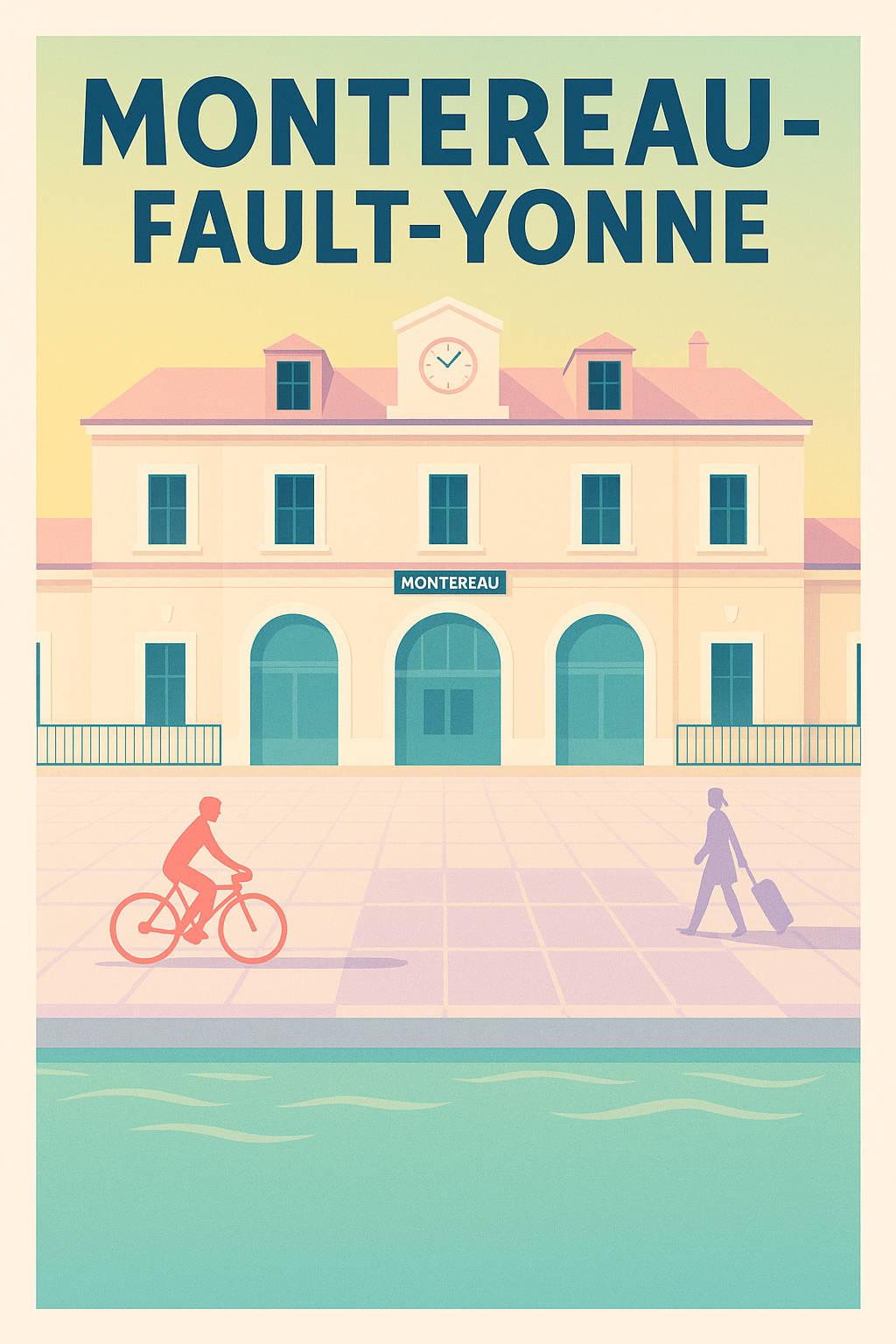 Affiche Montereau-Fault-Yonne — Ambiance tranquille au bord de l'eau · poster d'art de Montereau-Fault-Yonne