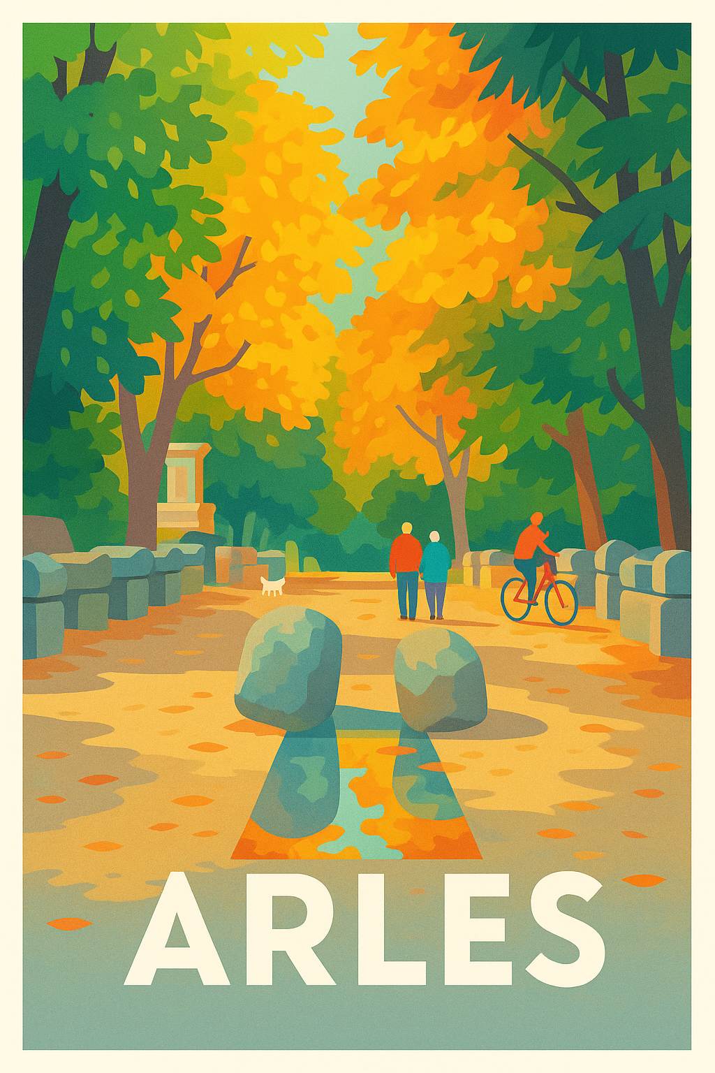 Affiche Arles - Promenade d'automne sous les feuillages dorés - Afich