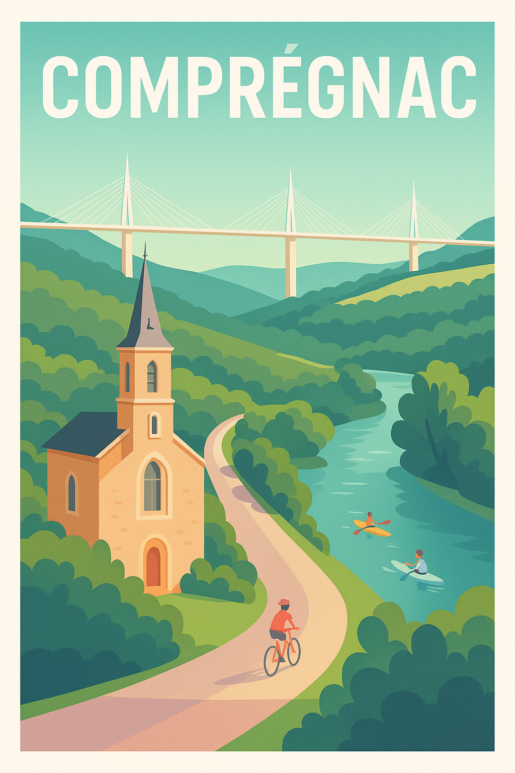 Affiche Compreignac — Évasion nature entre rivière et montagnes · poster d'art de Compreignac