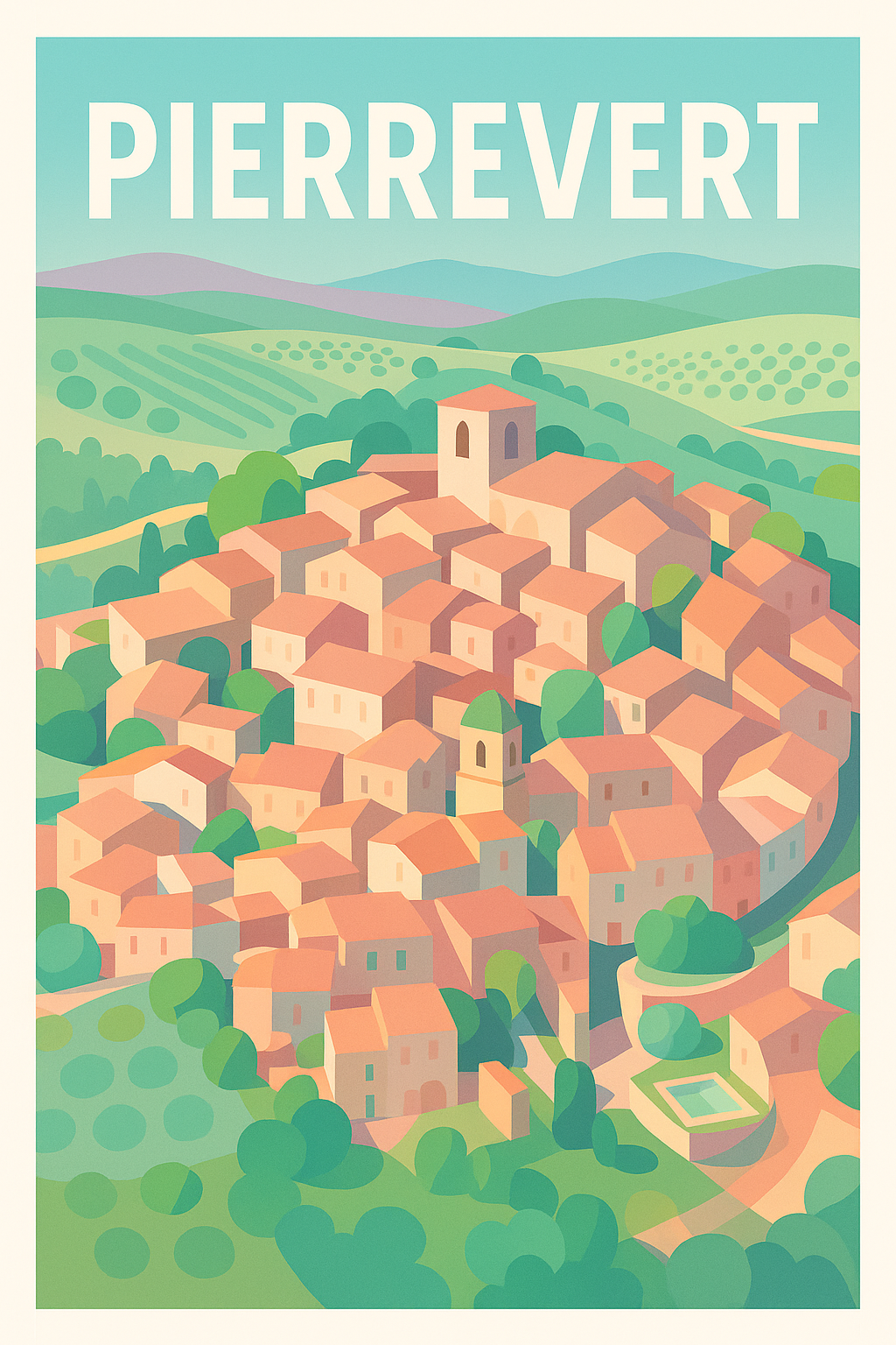Affiche de Pierrevert - Vue pittoresque d'un village provençal