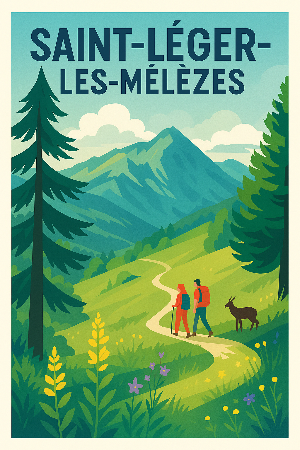 Affiche Saint-Léger-les-Mélèzes — L'évasion en montagne · poster d'art de Saint-Léger-les-Mélèzes