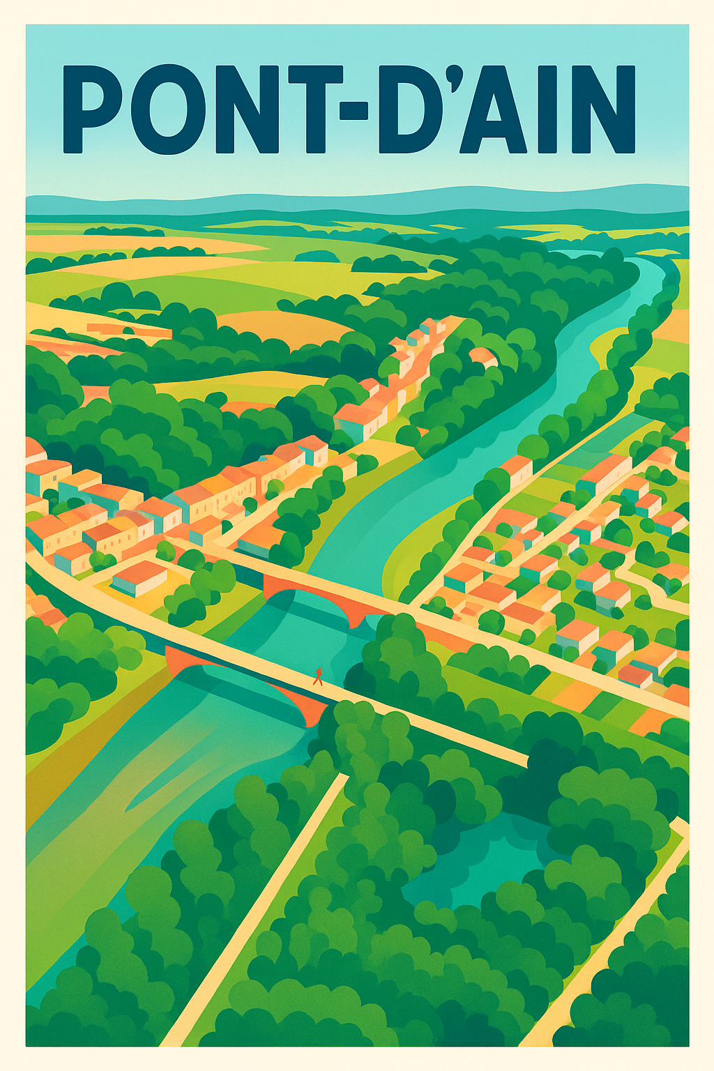 Affiche de Pont-d'Ain - Vue panoramique bucolique et colorée