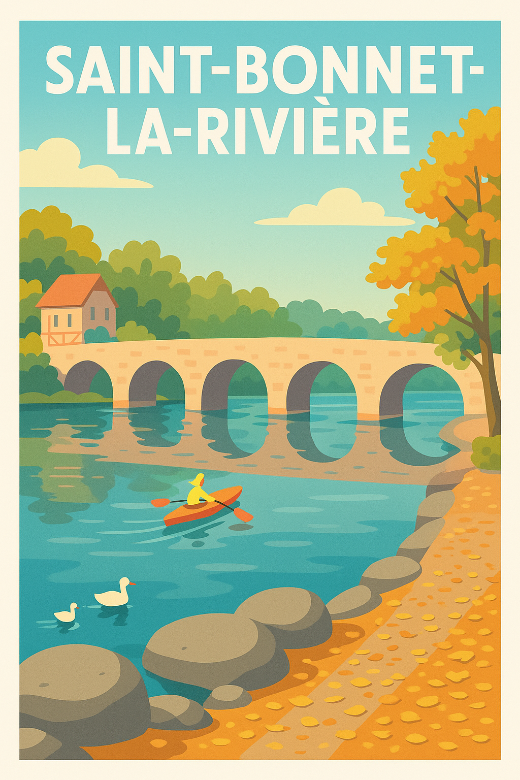 Affiche Saint-Bonnet-la-Rivière — Sérénité au fil de l'eau · poster d'art de Saint-Bonnet-la-Rivière