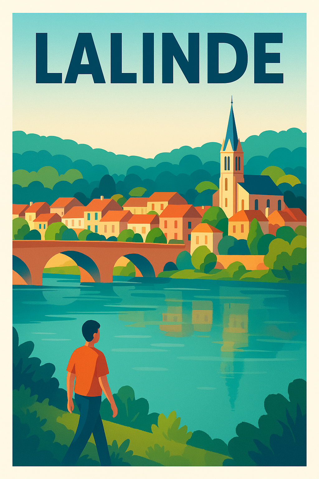 Affiche de Lalinde - Vue pittoresque au bord de la rivière
