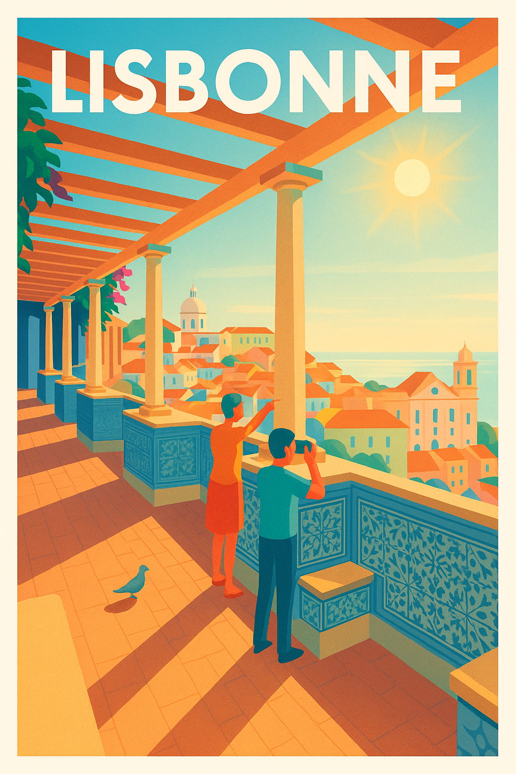 Affiche de Lisbonne - Vue ensoleillée sur la ville aux toits rouges