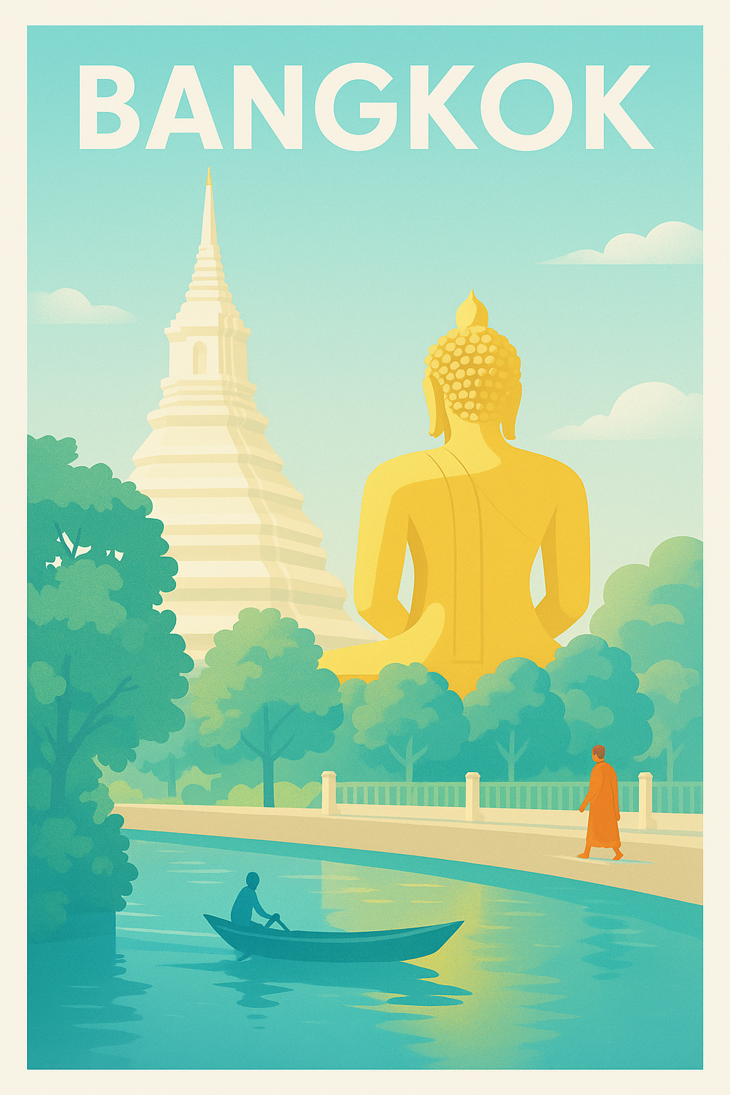Affiche Bangkok — Sérénité et tradition au fil de l'eau · poster d'art de Bangkok