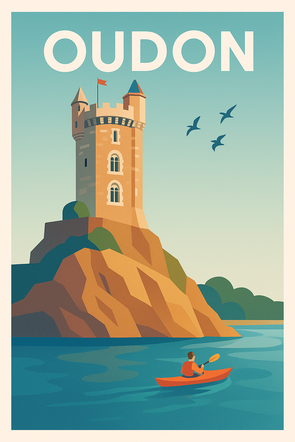 Affiche de Oudon - L'élégance du fleuve et de sa tour historique