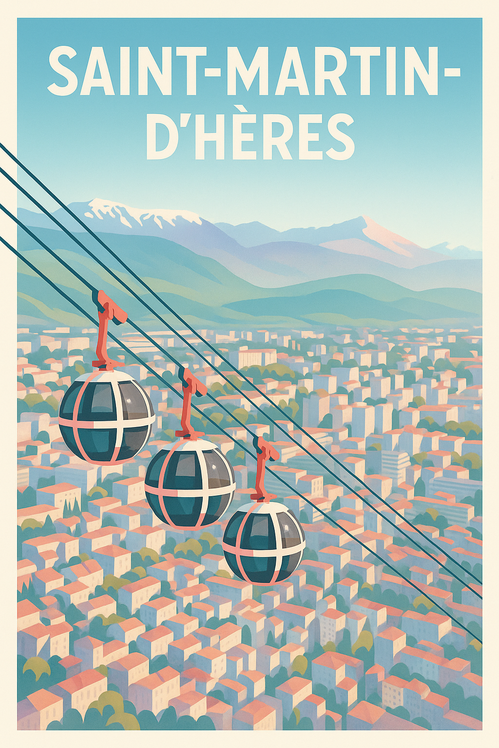 Affiche de Saint-Martin-d'Hères - Vue aérienne emblématique au téléphérique