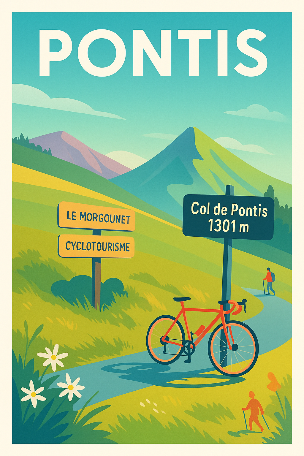 Affiche Pontis — Escapade cyclotouristique au cœur des montagnes · poster d'art de Pontis