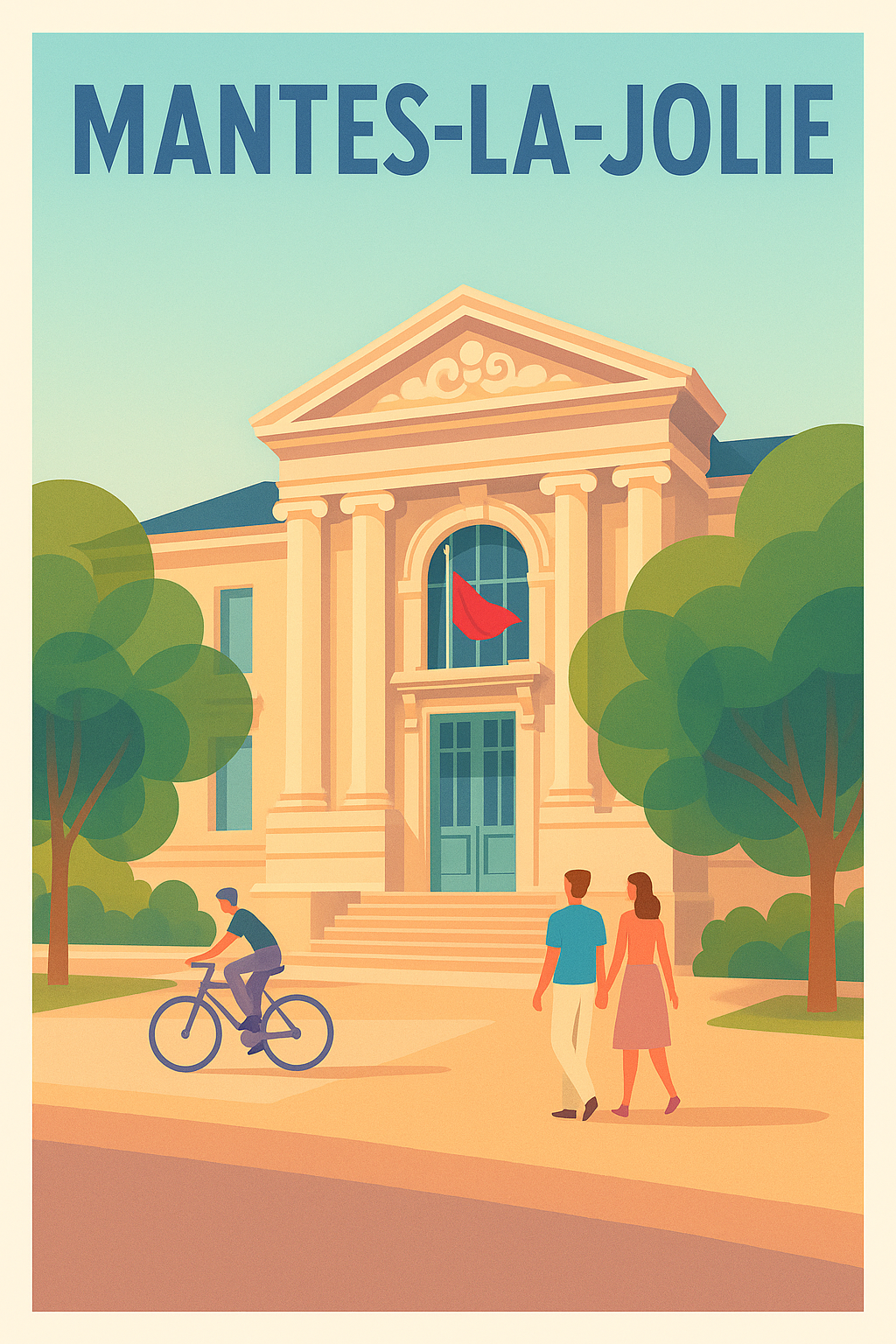 Affiche Mantes-la-Jolie — Charme intemporel et douceur de vivre · poster d'art de Mantes-la-Jolie