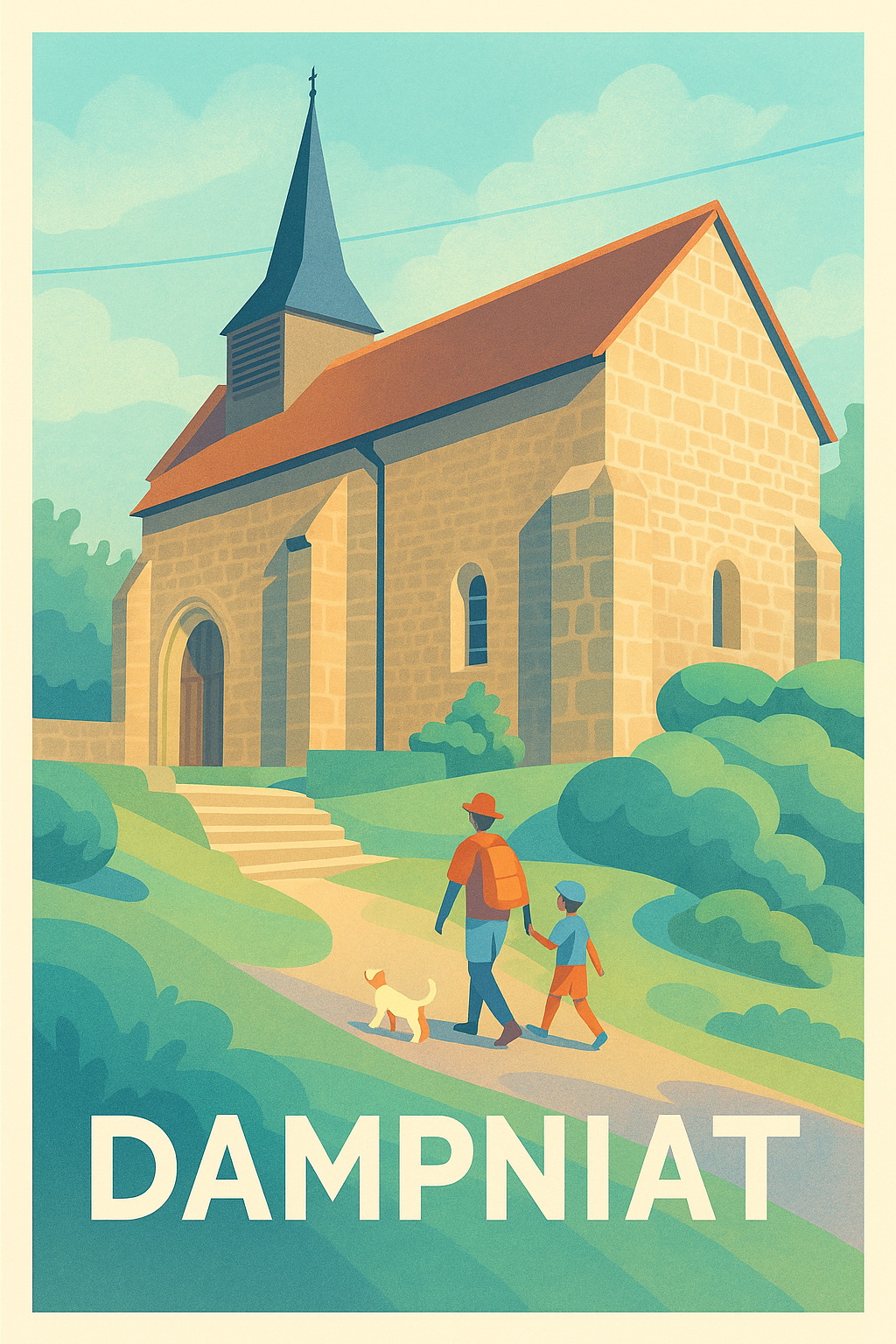 Affiche Dampniat — Promenade au cœur du village · poster d'art de Dampniat