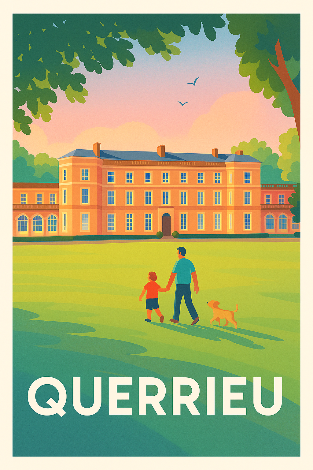 Affiche de Querrieu - Promenade au château au coucher du soleil