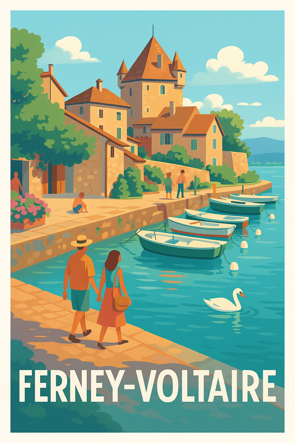 Affiche Ferney-Voltaire — Charme romantique au bord de l'eau · poster d'art de Ferney-Voltaire