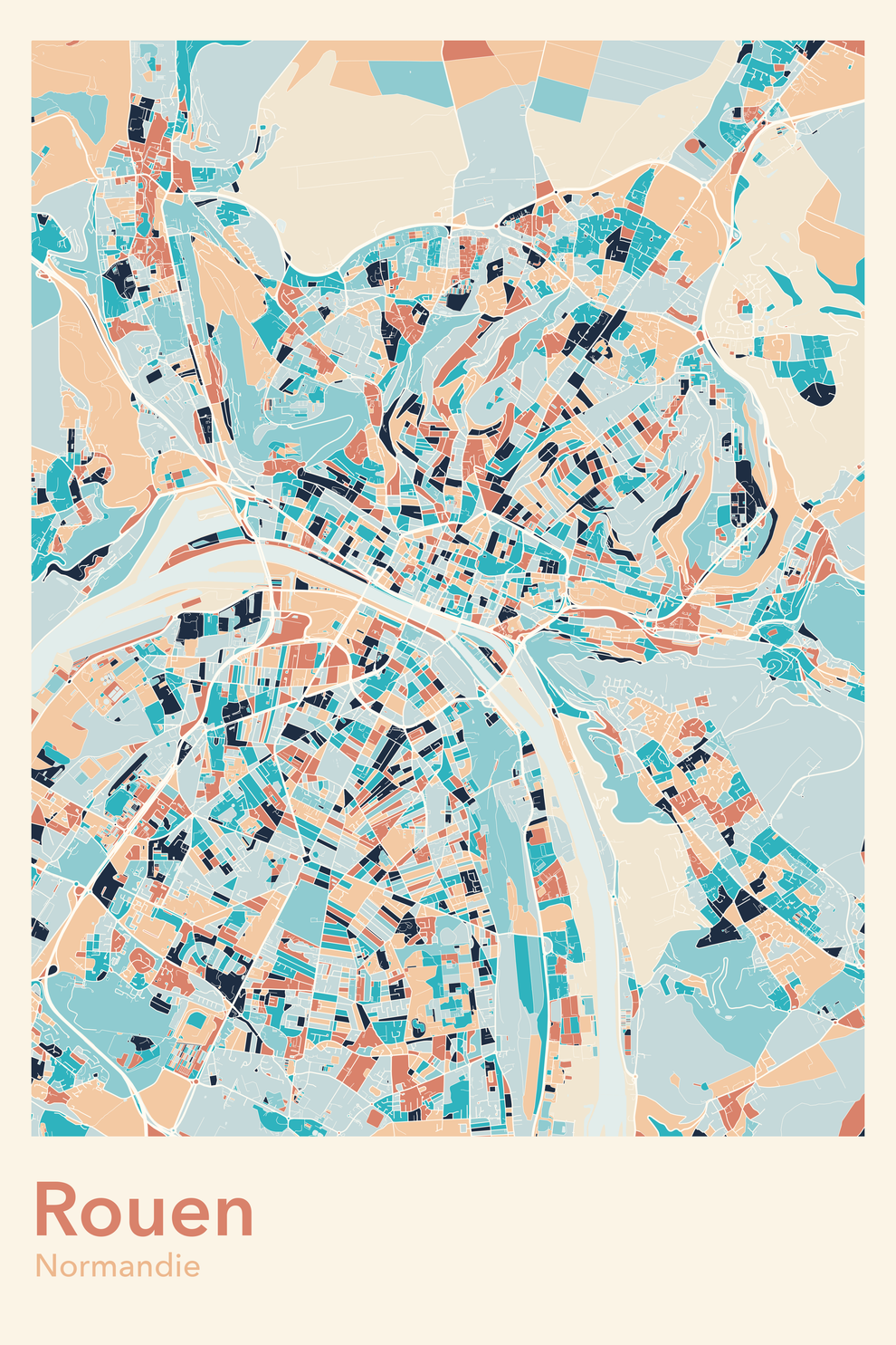 Plan de Rouen coloré - Carte personnalisée