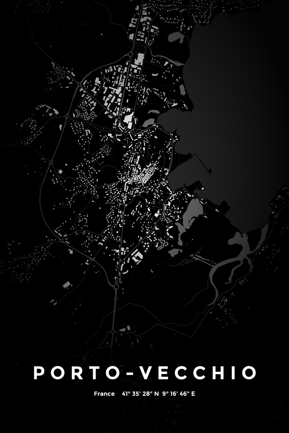 Carte de Porto-Vecchio nuit - Affiche personnalisée