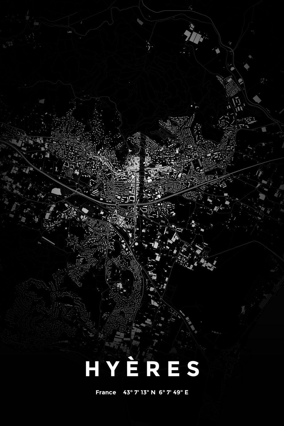 Carte d'Hyères nuit - Affiche personnalisée