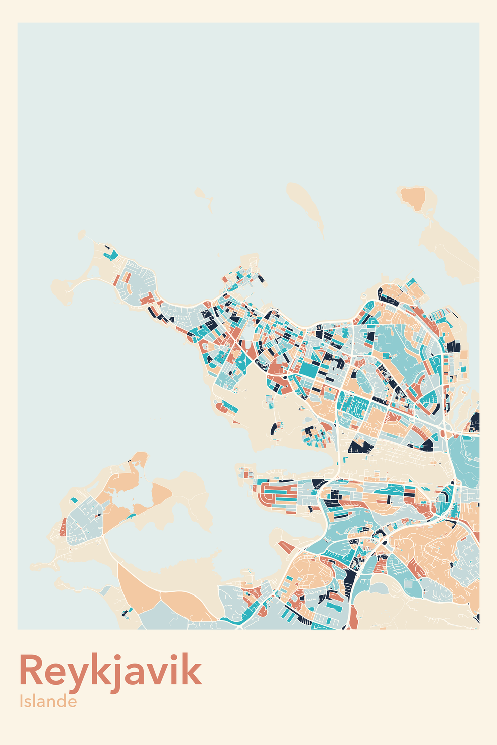Plan de Reykjavik coloré - Carte personnalisée