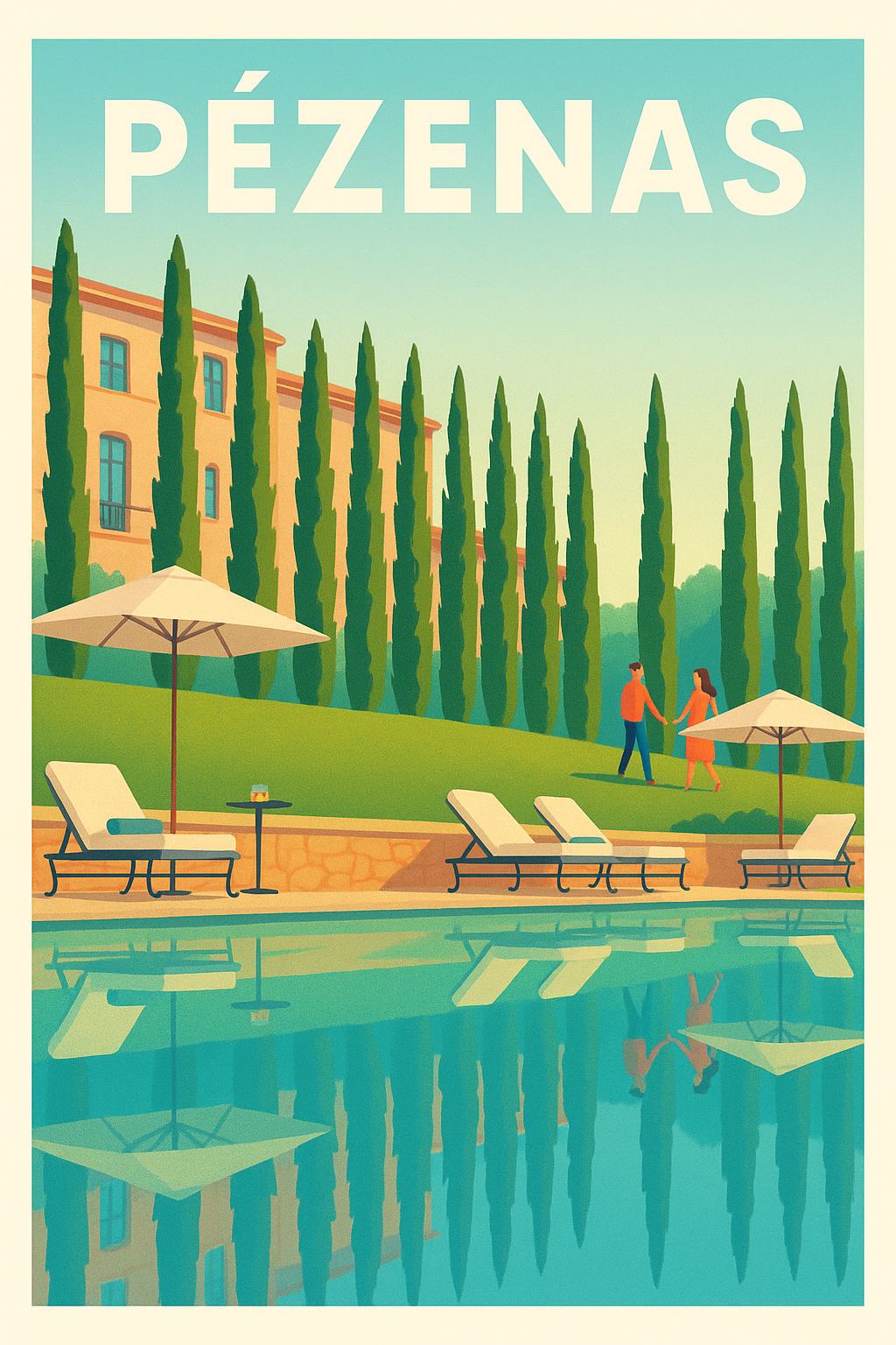 Affiche de Pézenas - L'art de vivre au bord de la piscine