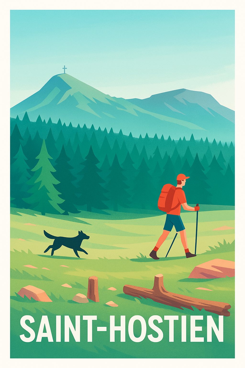 Affiche Saint-Hostien — Randonnée au cœur de la nature · poster d'art de Saint-Hostien