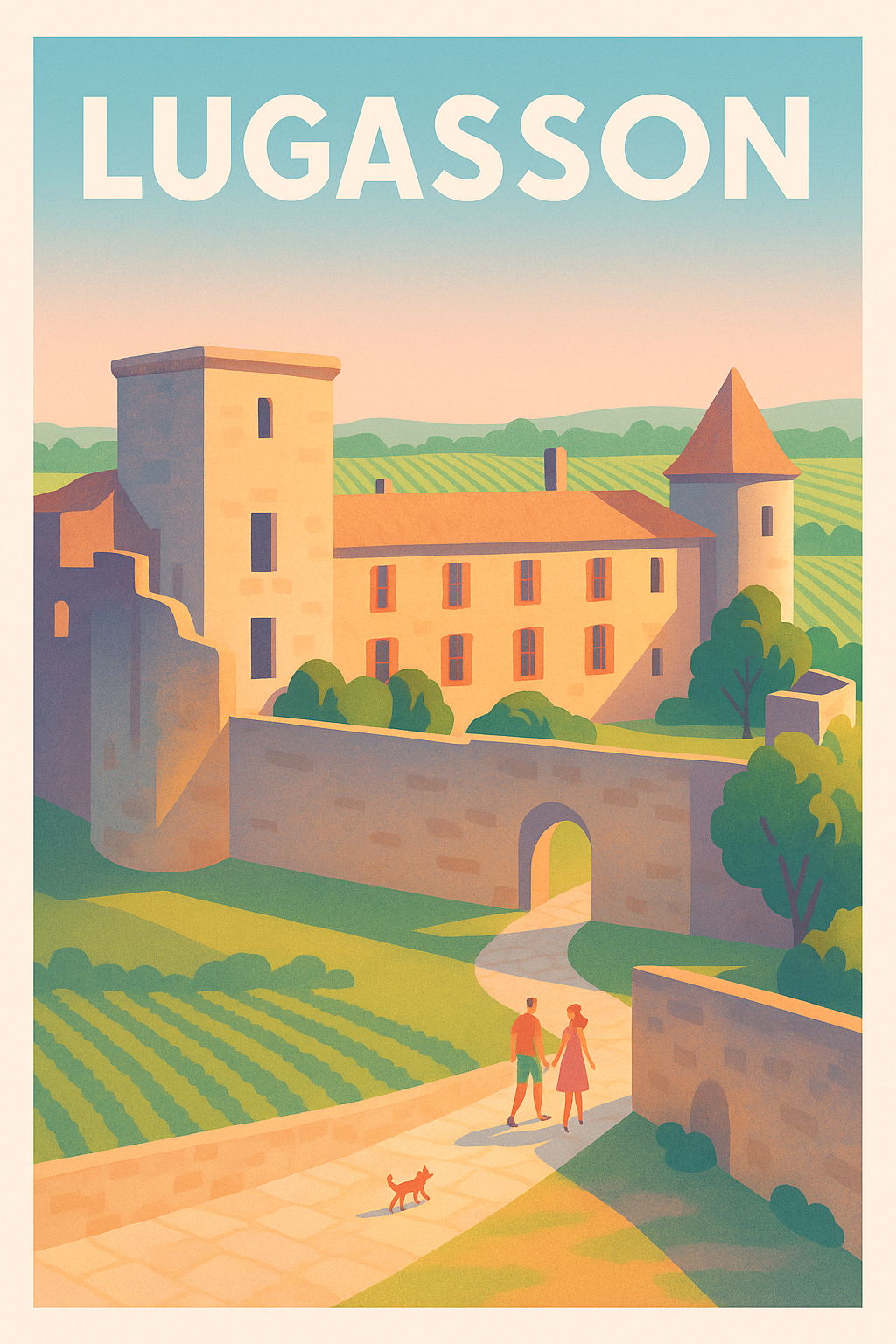 Affiche de Lugasson - Promenade ensoleillée au château