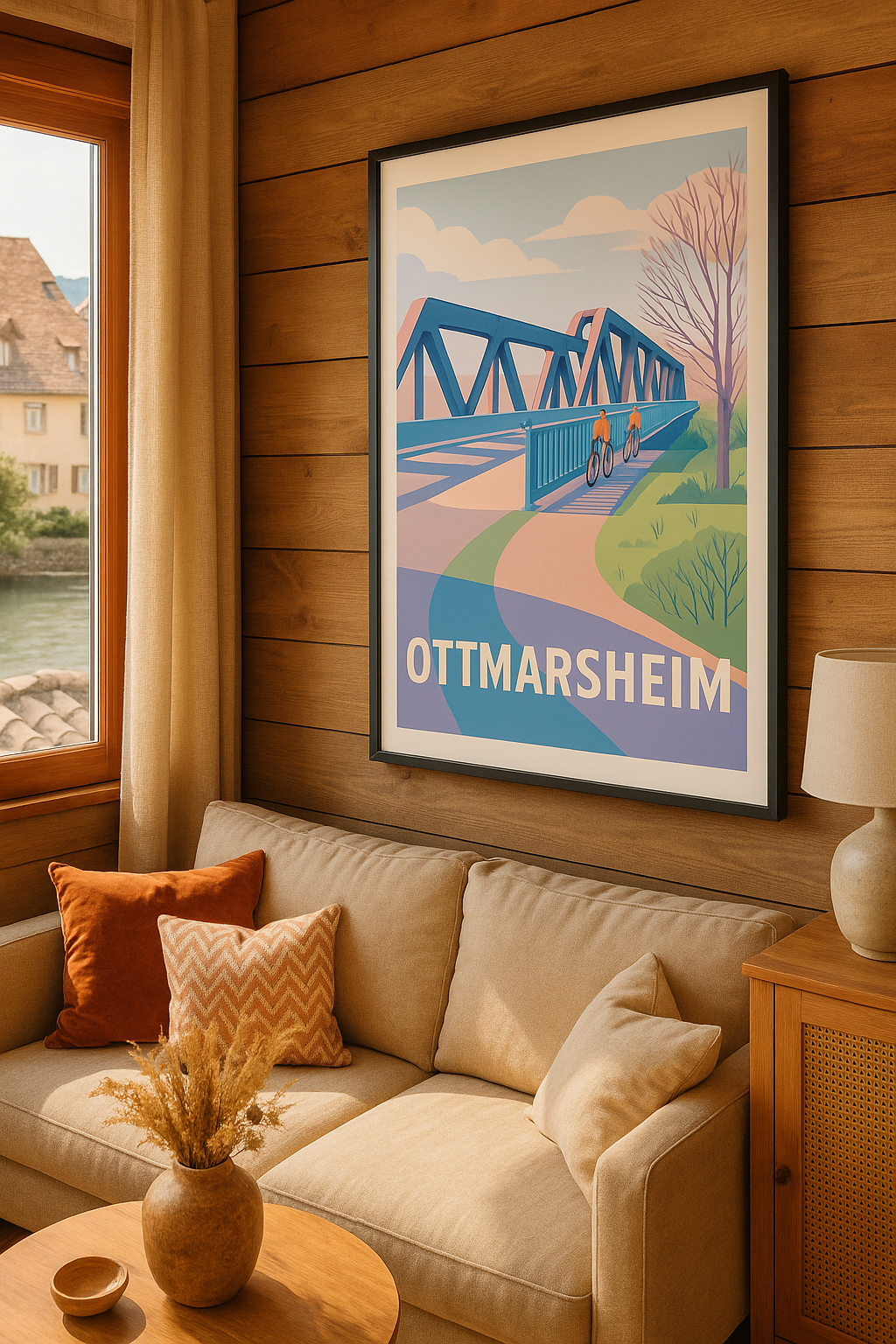 Mise en situation Affiche Ottmarsheim - Balade à vélo entre nature et architecture