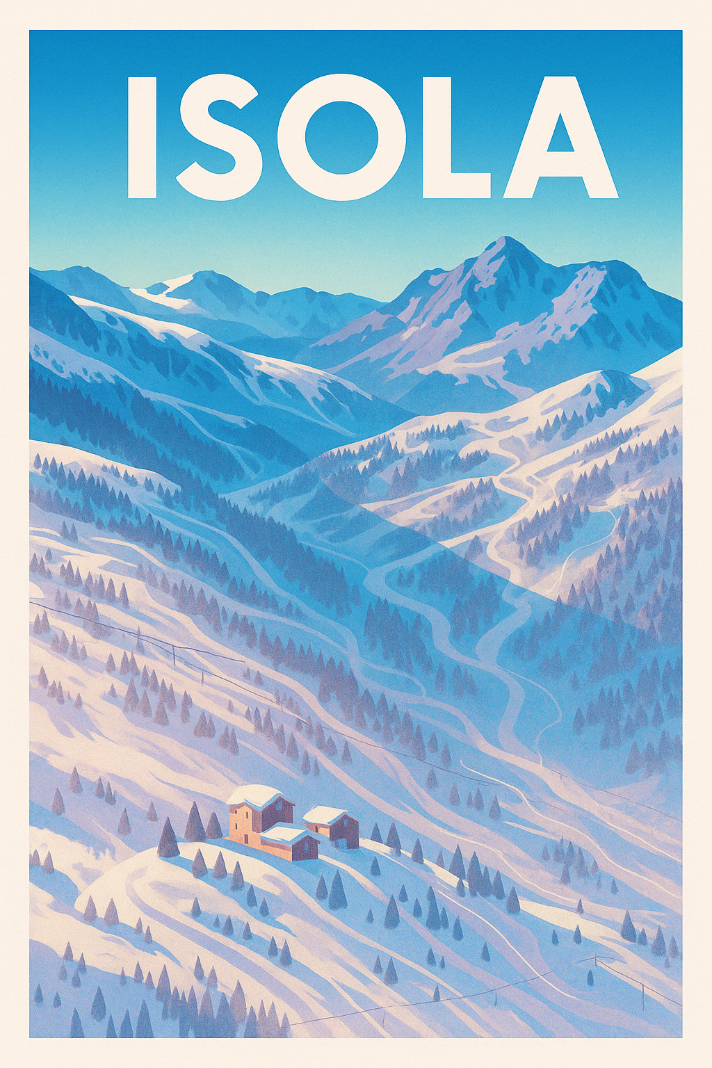 Affiche Isola — Évasion alpine au cœur des montagnes enneigées · poster d'art de Isola