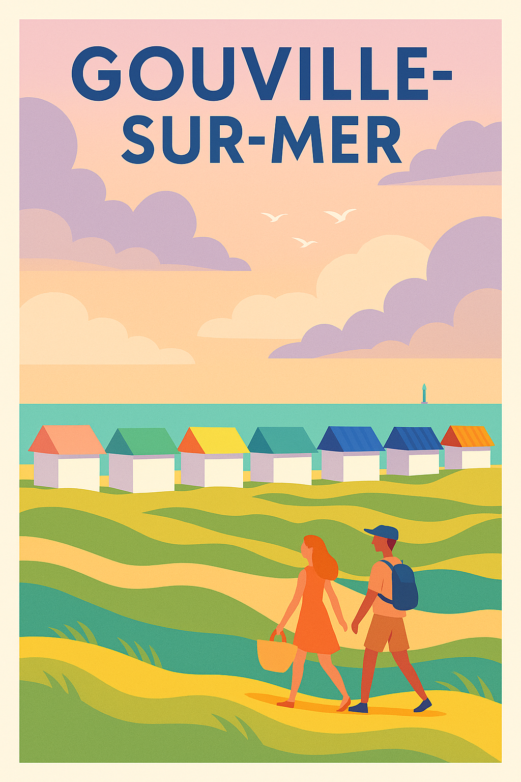 Affiche de Gouville-sur-Mer - Promenade au cœur des cabines colorées
