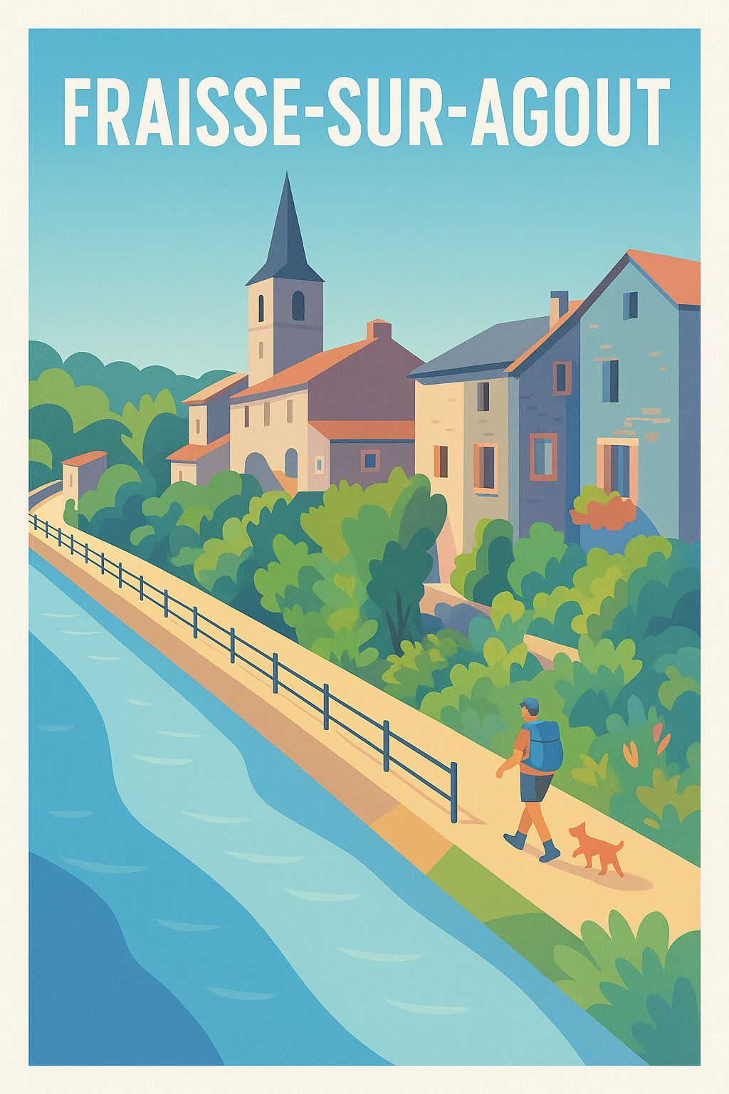 Affiche Fraisse-sur-Agout — Promenade paisible au bord de l'eau · poster d'art de Fraisse-sur-Agout