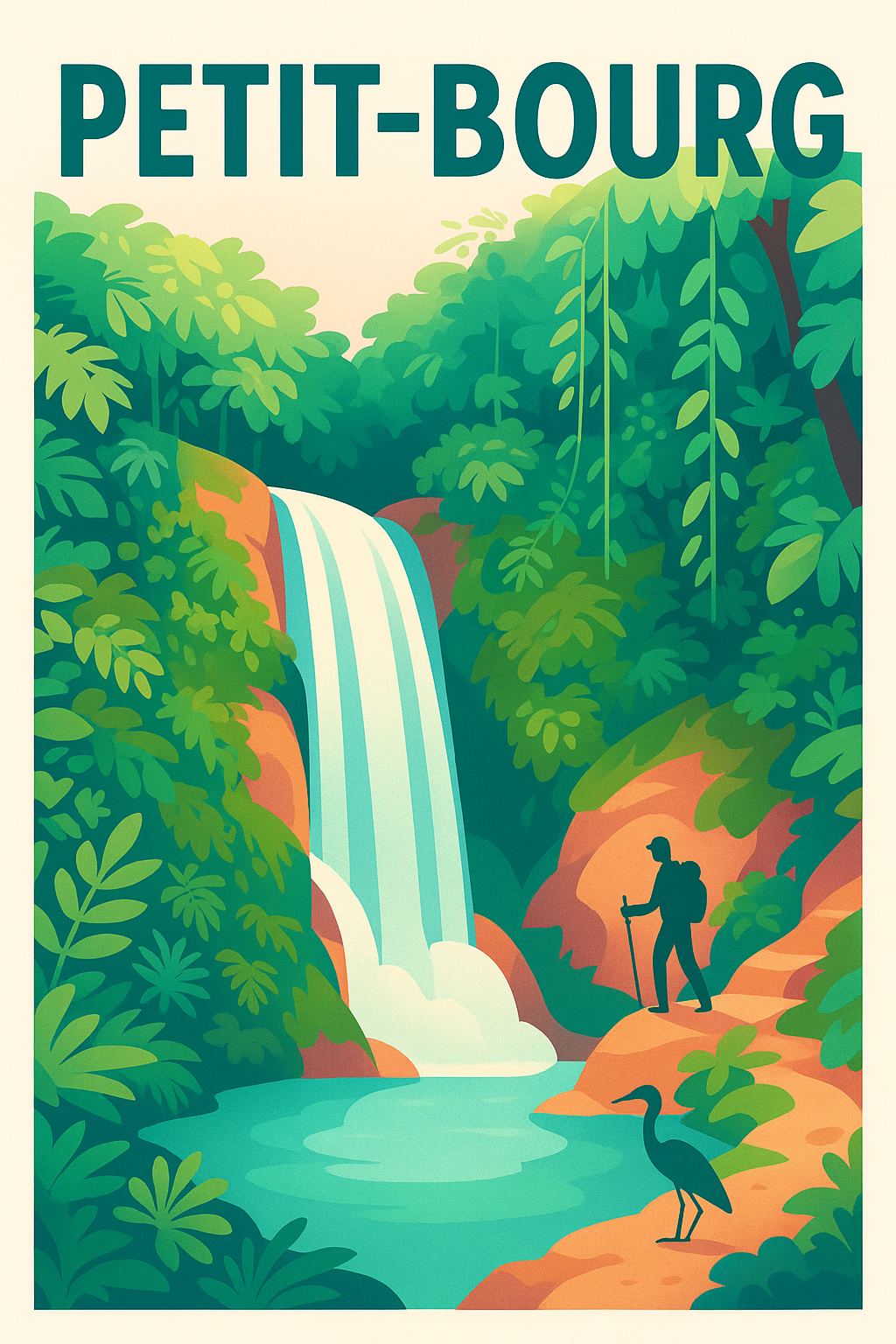 Affiche Petit-Bourg — Évasion nature et cascade rafraîchissante · poster d'art de Petit-Bourg