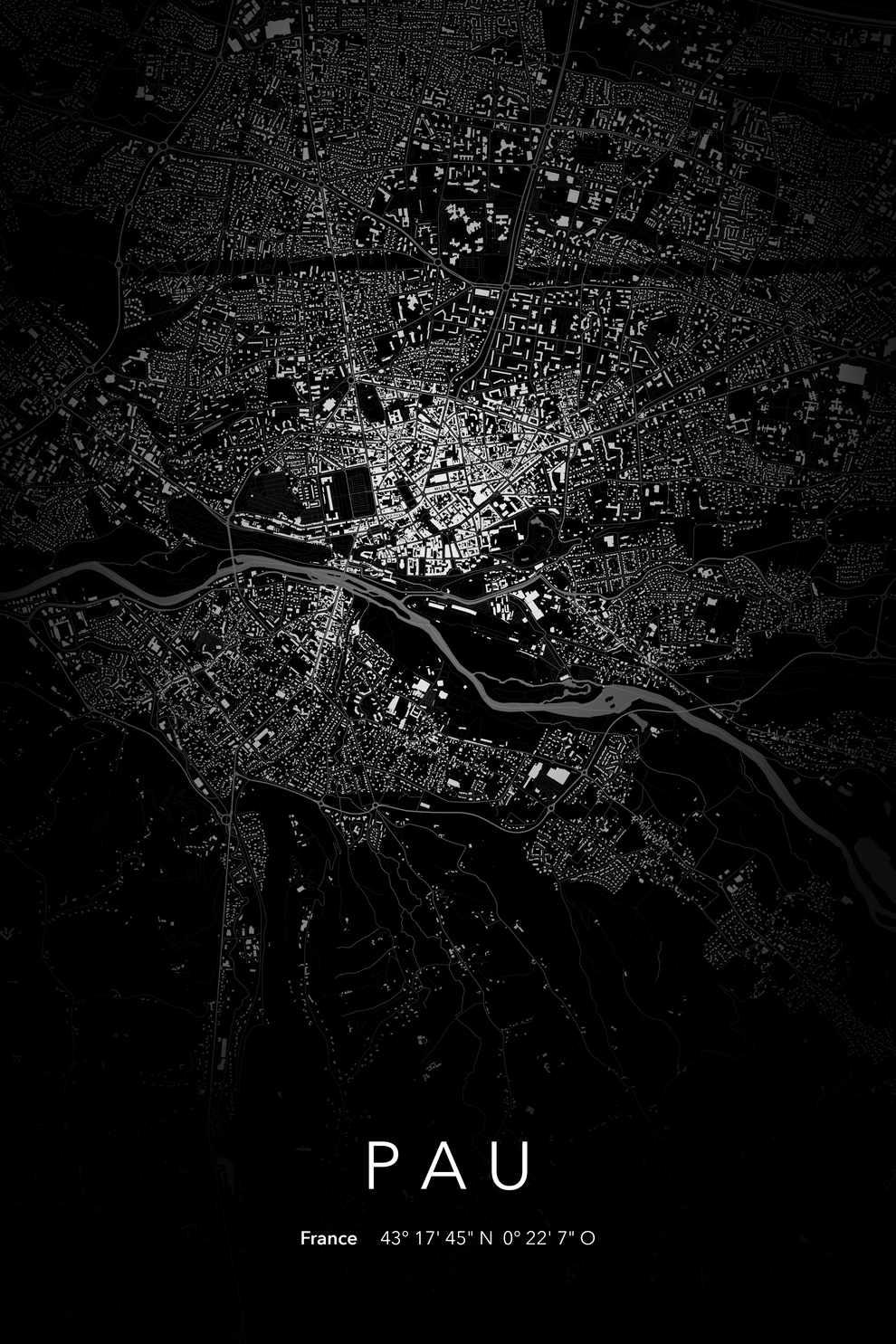 Carte de Pau nuit - Affiche personnalisée