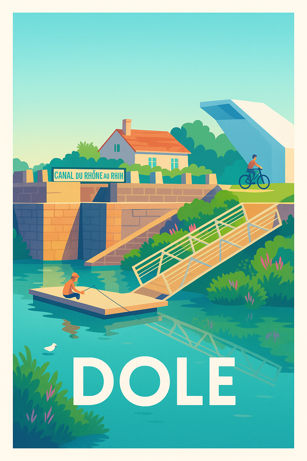 Affiche Dole — Tranquillité au Canal du Rhône au Rhin · poster d'art de Dole