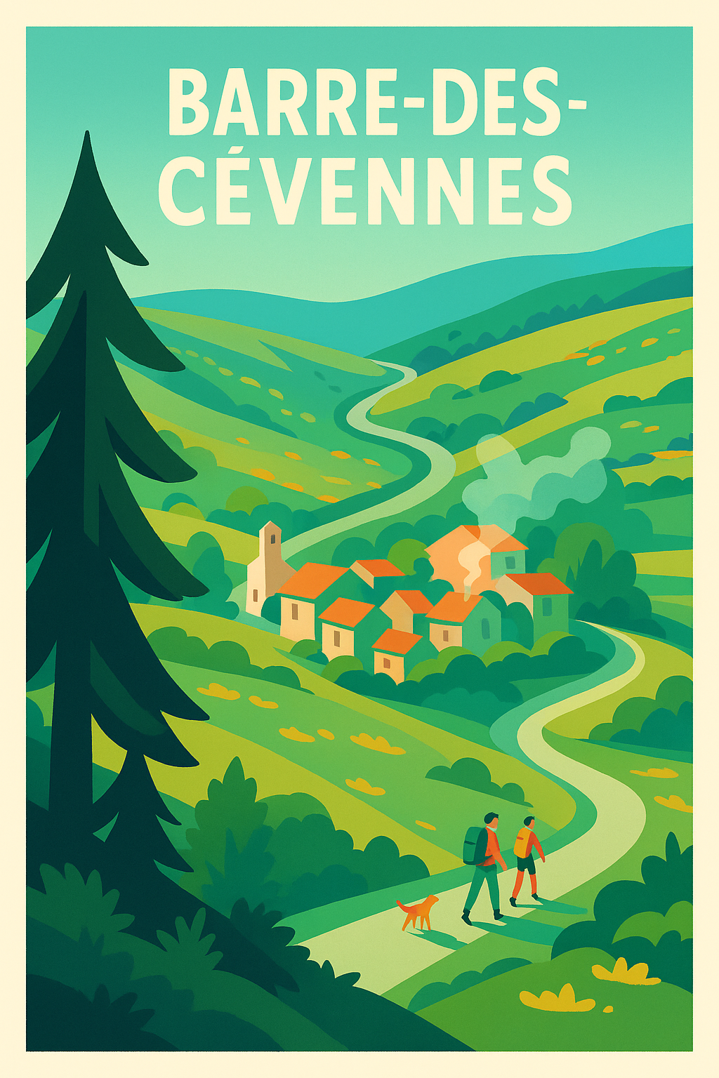 Affiche Barre-des-Cévennes — Invitation à la randonnée au cœur des montagnes · poster d'art de Barre-des-Cévennes